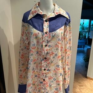 Womens Size L Crayon Kids Home Sewn Button Up Long Sleeve Shirt